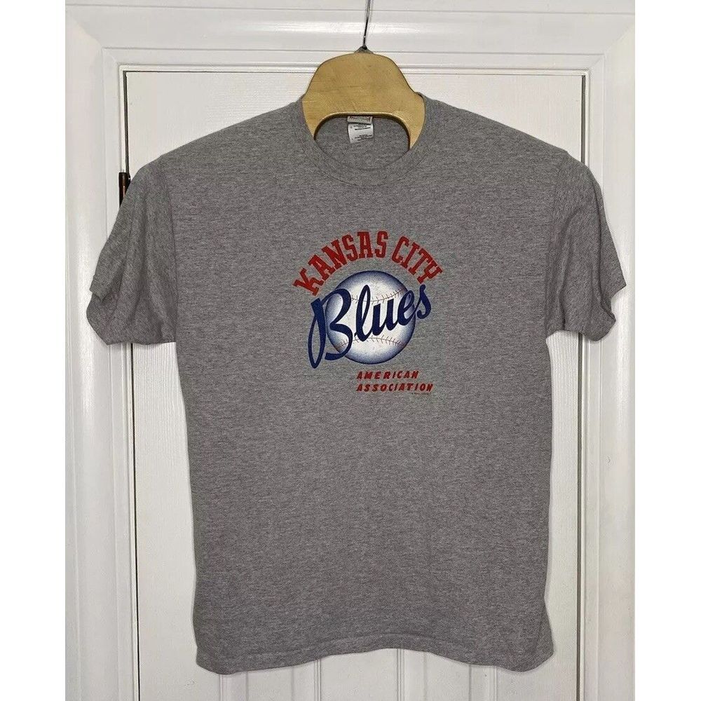 2011 EFF Mens Kansas City Blues Baseball Short Sleeve Shirt Grey‎ Large